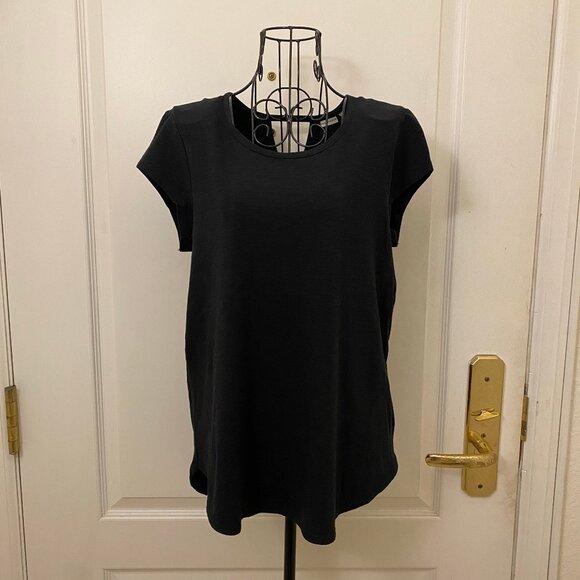 Max Studio Women Black Round Neck Key Hole T-Shirt Cotton Blend Size Small - Picture 1 of 7